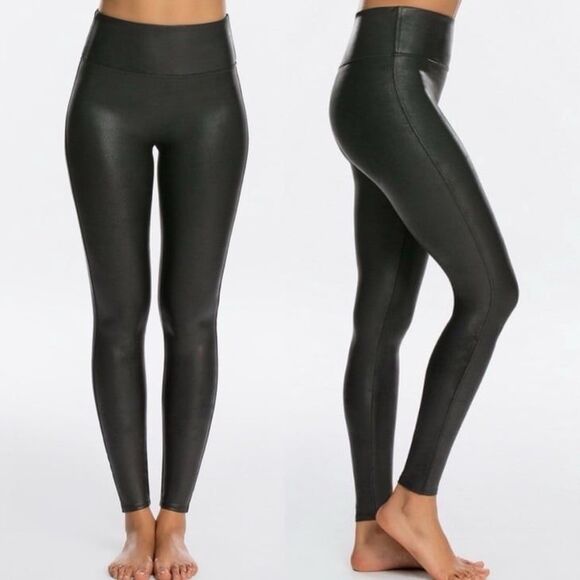 Spanx Power Waistband Faux Leather Pebble Leggings Size Large - Picture 6 of 12